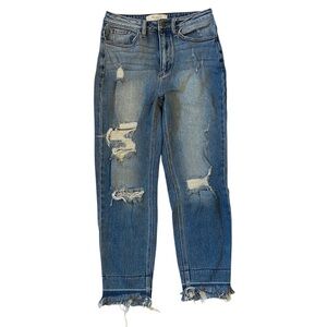 KANCAN SIGNATURE Distressed High Rise Mom Denim Blue Cropped Jeans Size 25
